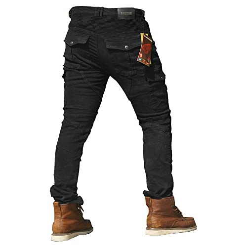 CBBI-WCCI Sportliche Motorrad Hose Mit Protektoren Motorradhose mit Oberschenkeltaschen (M = 30W / 31L, Schwarz)