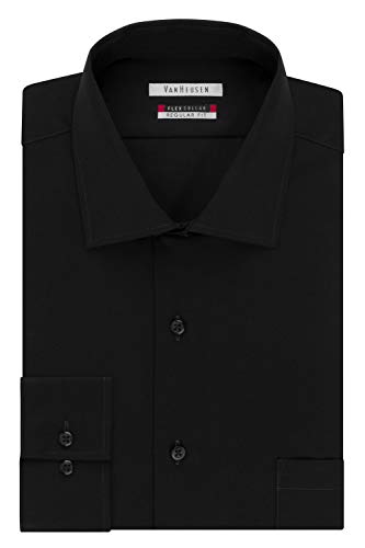 Van Heusen Men s Flex Collar Regular Fit Solid Spread Collar Dress Shirt, Black, 17.5 Neck 34 -35 Sleeve