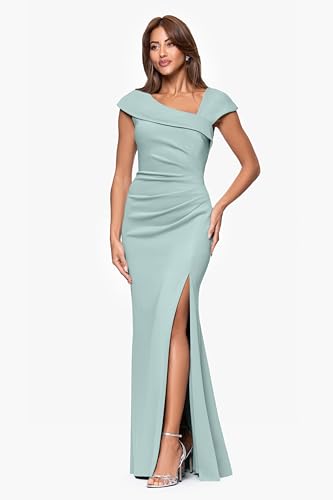 Image of Xscape Women's Betsy & Adam Women's Scuba Crepe High Neck Ruffle Hem High Low Dress
