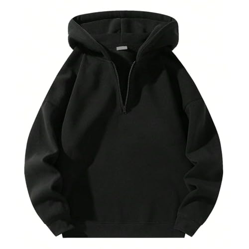 Mens Hoodies Solid Color Casual Lightweight Plain Hoodie Fleece Lined Loose Fit Warm Pullover Sweatshirts