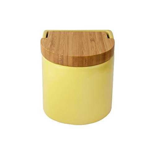 KOOK TIME Salero de Cocina de Cerámica con Tapa de Madera de Bambú Basculante, 11.7 x 11.5 x 11.3 cm, Color Lima Nórdico