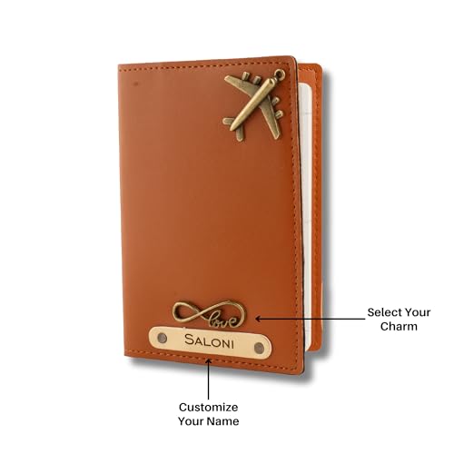 Image of AICA Personalised Name & Charm Leather Passport Cover (TanBrown) | Customised Gifts for Men Women