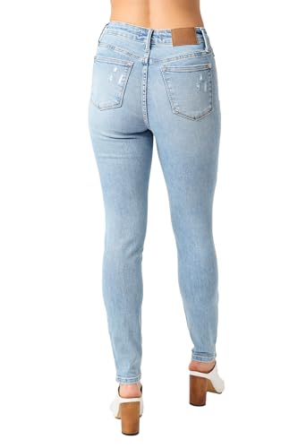 Judy Blue Women's Mid Rise Tummy Control Destroy Skinny Jeans3