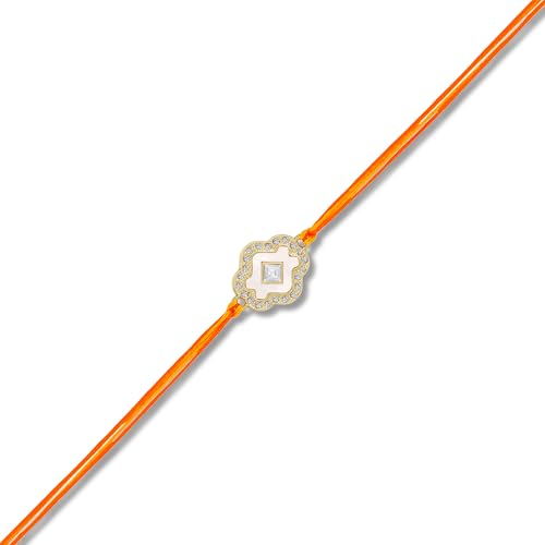 Image of Mahi Elegant Floral Rakhi for Brother with White Enamel and Studded Crystals (RA1100870G)