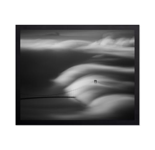 Monem Art Vancouver Foggy Bridge Long Exposure Print - Black and White Landscape Photography Poster - Moody Coastal Architecture Misty Skyline Wall Decor - 8x10 Unframed Wall Art by Tony Xu