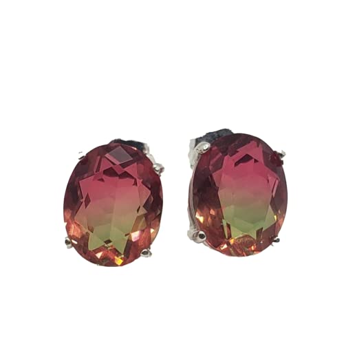 4.4ct Oval Watermelon Tourmaline Sterling Silver Earrings