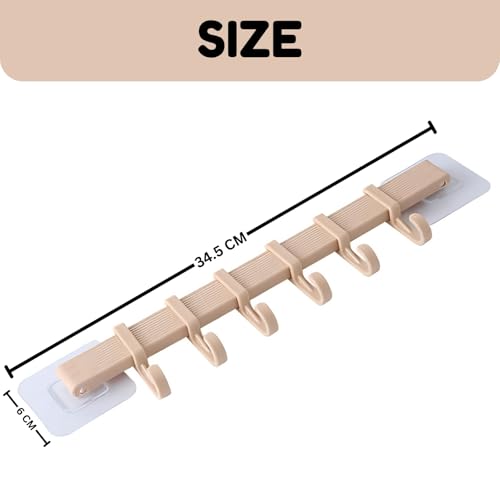 Image of JRM 6 Hook Wall Utensil Rack - Adhesive Plastic Holder for Kitchen, Bathroom & Door - Adjustable Hanger for Towels, Coats, Clothes - Space-Saving Organizer (6 in 1 Adjustable Slider Hook, Pack of 1)