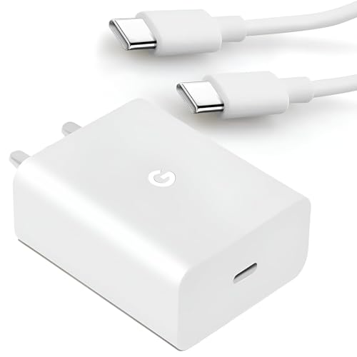 Image of Google 30W Type C Rapid Fast Charger with C to C Cable 100 cm Adapter for Pixel 9pro fold,9 pro XL,9 Pro /9 /8 Pro /8 /8a, Pixel 7 Pro /7 /7A, Pixel 6 Pro /6 /6A, Tablet USB-C Mobile 30 w Charging, White