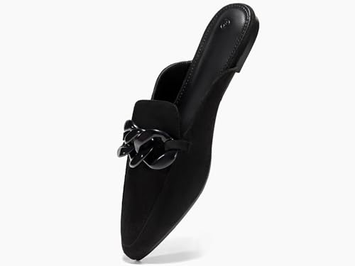 Image of Juliet Holy Womens Mules Flats Pointed Toe Backless Loafers Slip on Metal Chain Slides