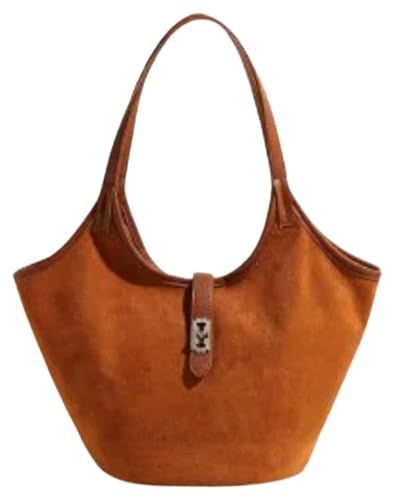 Retro Suede Bucket Tote Bags for Women Trendy Hobo Shoulder Bag Slouchy Commuting Handbag
