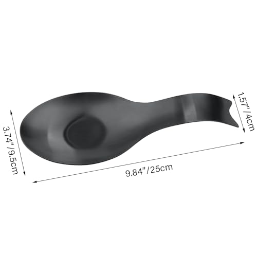 Image of VanlonPro Stainless Steel Spoon Rest, Spatula Ladle Holder, Stainless Steel Utensil Spoon Rest Holder, Brushed Finish, Dishwasher Safe 9.8 x 3.7 Inch (1PC, Fishtail - Black)