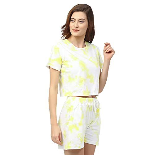 Image of Rigo Printed Waffle Knit Tie & Dye Top and Shorts Co-ord Set for Women | Half Sleeves & Sleeveless Co-ords Set for Women | Stylish Dresses for Women | Night Wear, Beach Wear, Vacation Wear Outfit