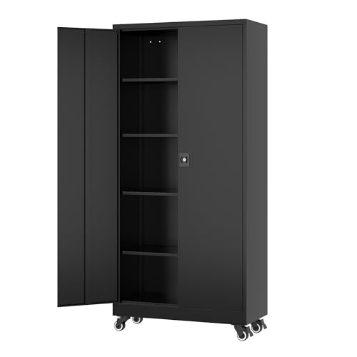 Fesbos Metal Rolling Storage Cabinet-74.6” Tall Steel File Cabinets with Wheels Lockable Doors and...