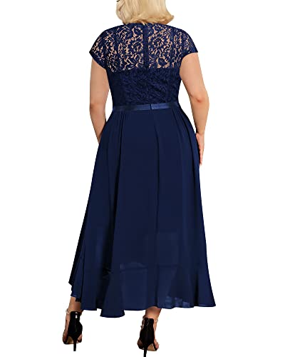 Miusol Women's Plus Size V Neck Elegant Floral Lace Ruffle Bridesmaid Maxi Dress2
