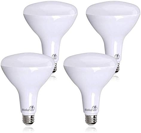 Bioluz LED 4 Pack Brightest BR40 LED Bulbs 90 CRI Instant ON Warm White 2700K 16W = 120W Replacement Bulb 1400 Lumen Indoor/Outdoor Smooth Dimmable Lamp UL Listed Title 20 Compliant