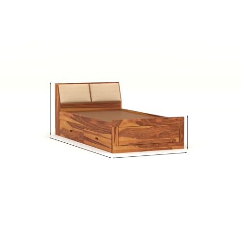 Image of Solid Sheesham Wood Single Size Bed with 2 Drawer Storage Wooden Single Cot Bed for Home Living Room Bedroom Guest Room Hotel (Honey, Size 6 * 4)