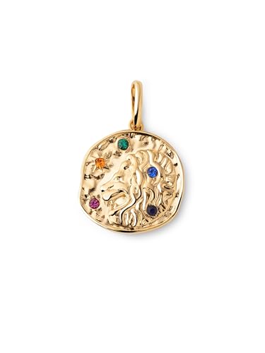 SINGULARU - Charm Organic Colors Zodiaque. Pendentif en laiton avec finition plaqué or 18 kt. Combinable avec collier. Bijoux pour femme. Lion