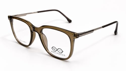 Image of Soft Square Optical Eyeglass Frame for Men & Women, Front with Metal Temples, Clear Demo Lenses, Lightweight Mixed Material Frame, Ribbed Temple Design for Prescription Lens Replacement