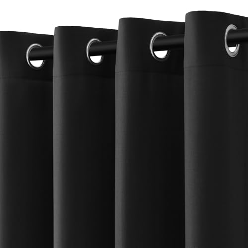 Image of Black Linen Curtains 96 inches Long for Living Room Grommet Semi Sheer Light Reducing Curtain Drapes 2 Panel Set Airy Lightweight Privacy Textured Window Treatments Panel for Bedroom 8Ft Tall 52x96