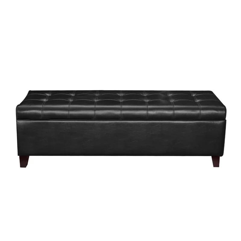 Image of LEGACY OF COMFORT Nysir 2 Seater Sofa Upholstered Ottoman Bench with Storage, for Living Room, Bedroom, Entryway (Black Leather)