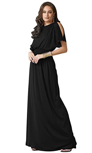 KOH KOH Womens Split Sleeves Smocked Elegant Cocktail Long Maxi Dress
