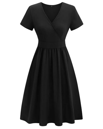 Image of VOTEPRETTY Women's Short Sleeve V Neck Wrap Dress Summer Casual Floral Sundress with Pockets