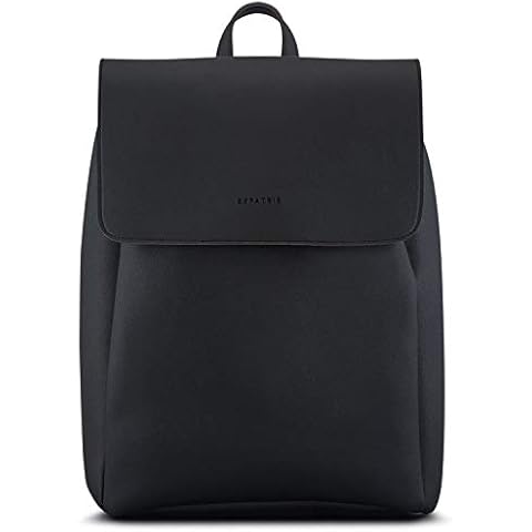 Leather Backpack Black Women - Expatrié “Noelle” Daypack made from Vegan Leather - Small Womens Rucksack - with Magnetic Clasp Cover