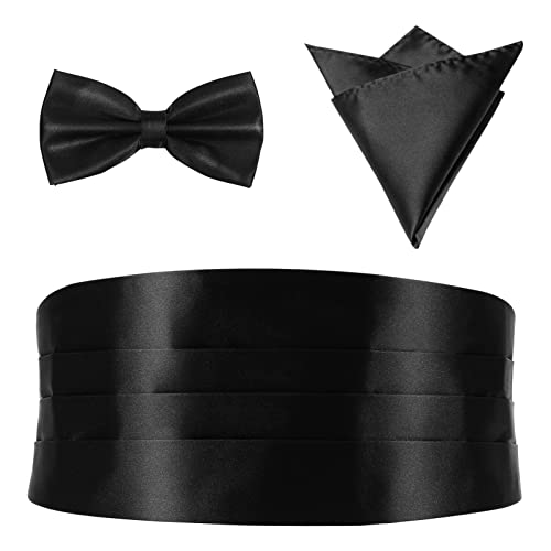 MAGICLULU Fliege-Set, Einstecktuch Smoking Gürtel 3-Teiliges Accessoire-Set Mit Fliege Herren Kummerbund Cumberbund Im Glatt Glatter Cumberbund