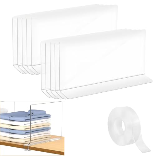 CHSEROK 10 Stück Regaltrenner, Transparente Regaltrenner with Adhesive Tape, PVC-Material Schrank Trenner Kleiderschrank, Geeignet zum Ordnen von Kleiderschränken, Schränken und Regalen(20x12x4cm)