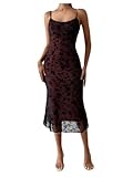 Verdusa Women's Floral Mesh Bodycon Long Cami Dress Slimming Dress Semi Formal Dresses Holiday Party Outfits Red X-Small