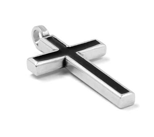 Colgante cruz hombre - Colgante hombre con cruz de plata e interior en color negro azabache - Se envía en una caja de regalo