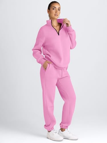 Image of AUTOMET Women's Sweatsuits 2 Piece Outfits Lounge Sets | Cozy Airport Outfits,Casual Sweat Sets for Fall and Winter,Half Zip Pullover and Baggy Sweatpants with Pockets