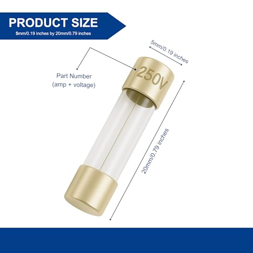 2.5A (2.5 Amp) GMA Glass Fuses, 5x20mm (0.20 x 0.79inches), 250V Fast-Blow, Fast Acting Fuses for Electronics, Appliances, and Circuit Protection, 5 Pack