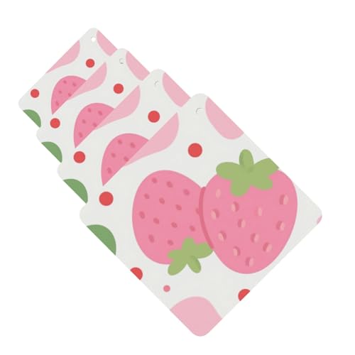 Car Air Freshener 4 Pcs, Hanging Car Air Freshener Fragrance Scented Cards Set Funny Aromatherapy Tablet Pink Strawberry Auto Air Fresheners Incense Chips,Cute Car Accessories