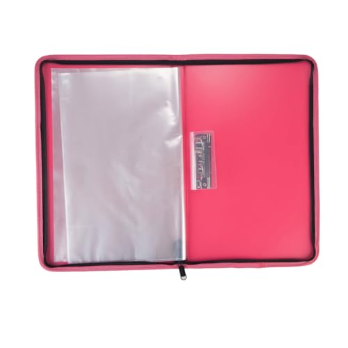 Image of Worldone Zipper Display Book Folder for Documents, with Name Card, Made of 0.8mm Virgin PP Material with 20 Bound Plastic Binder Sleeves, Size FC (fullscap), Radiant Pink, Set of 1