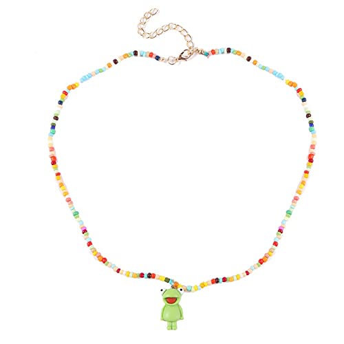 Collier avec pendentif grenouille coloré fait à la main en perles de rocaille douce et fraîche en Y - Bijou créatif bohème pour femmes et filles, Alliage de zinc Cover