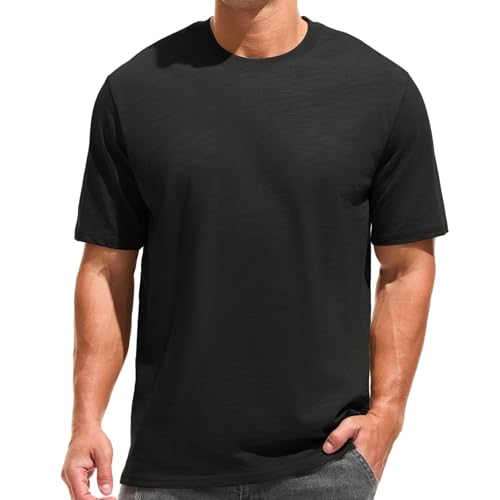 KLIEGOU Men's 100 Cotton Loose Fit Thick T-Shirt Heavy Weight Crewneck Tees for Men