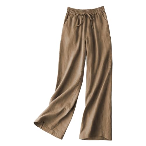 Pantalon femme lin et coton coupe droite fluide taille haute printemps