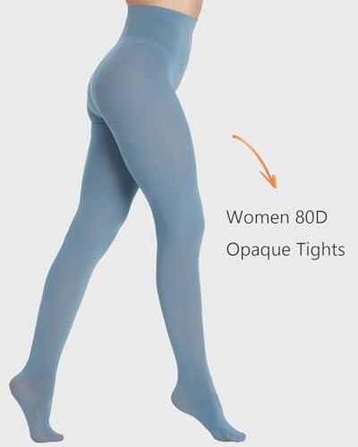 Image of DUCMODA Womens 80 Denier Opaque Tights, Women's Soft Solid Color Footed Pantyhose, High Waist Stocking with 30+ Colors
