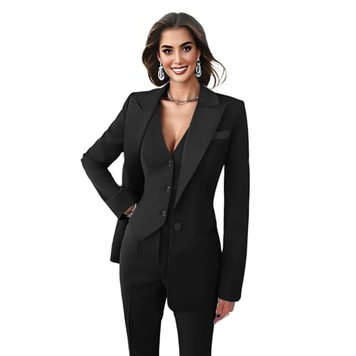 3 Piece Women's Suits Slim Fit Office Lady Notched Lapel Business Women Suit Set (Blazer+Pant+Vest)