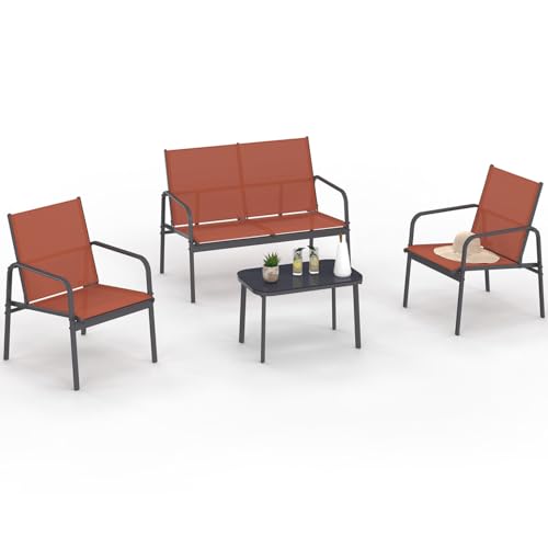 IDMarket - Salon de Jardin Bas TOLEDE 4 Places avec canapé, fauteuils et Table Terracotta