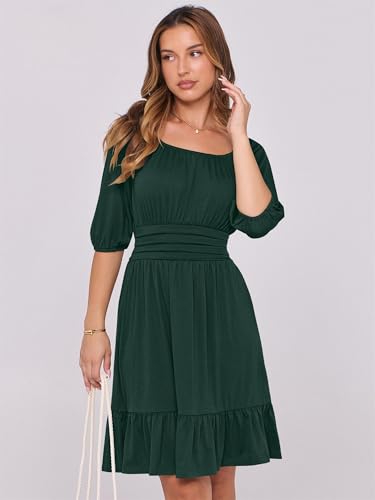 Image of ANRABESS Womens Lantern Short Sleeve Square Neck Casual Flowy Mini Dresses 2026 Holiday Summer Spring Beach Vacation Clothes