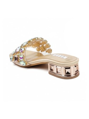 Image of ELLE Women's Embellished Gemstone Sandal - Low Heel Glamour Wedding Sandals