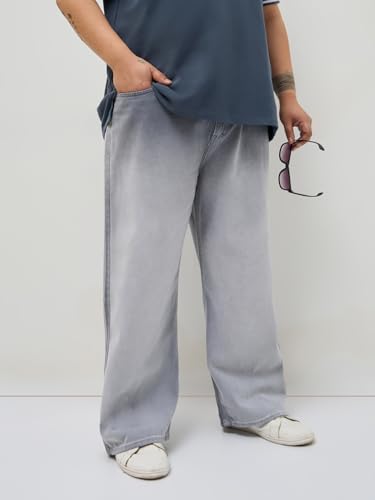 Image of Urbano Plus Men's Loose Baggy Fit Heavy Washed Faded Denim Jeans Non-Stretchable