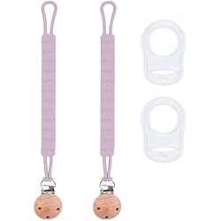 ABirdon Cadena Chupete Bebe,Paquete de 2 pinzas para Chupón gel de sílice y 2 adaptadores para Chupón,Para niños y niñas, B-2 rosa
