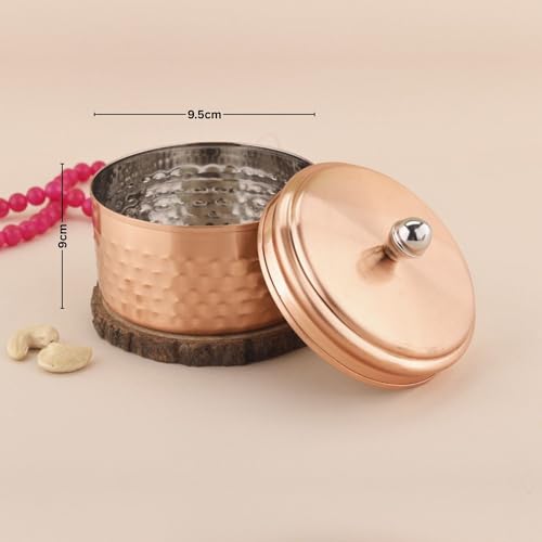 Image of PDDFALCON Stainless Steel Uphaar Hammered Container - BIS Certified, Jindal Seal, Made in India | Premium Finish Airtight Gift Box - Copper (350ml)