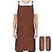ANYOO Tablier de cuisine imperméable, résistant aux taches d'huile avec bandoulière réglable, 2 manches et poches pour homme et femme, café, taille unique