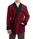 Men's Silky Satin Smoking Jacket Classic & Luxurious Light Weight Silk Smoking Outerwear (Large, 1 Maroon-Black)
