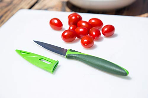 Zyliss Classic Paring Knife Set with Sheath Cover - Precision Knife for Cutting, Slicing & Peeling - Small Culinary Includes 3 ¼” Paring & 3 ¾” Serrated - Carbon Stainless Steel Blade - Red/Green