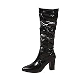 MODSGUE Botas de mujer Fold Over Shark Boots Overknees Carnaval Botas con tacón bloque Botas de entretiempo Dressy hasta la rodilla Botas medievales zapatos retro mujer, Negro , 41